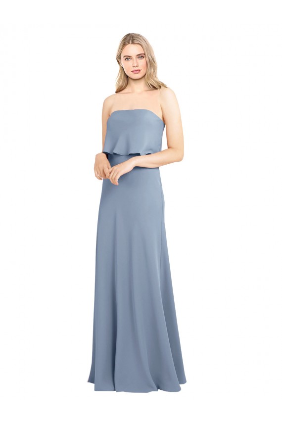 Sleeveless High Neck Stretch Crepe Smoke Blue Long Formal Dress / Bridesmaid Dress Cardiff