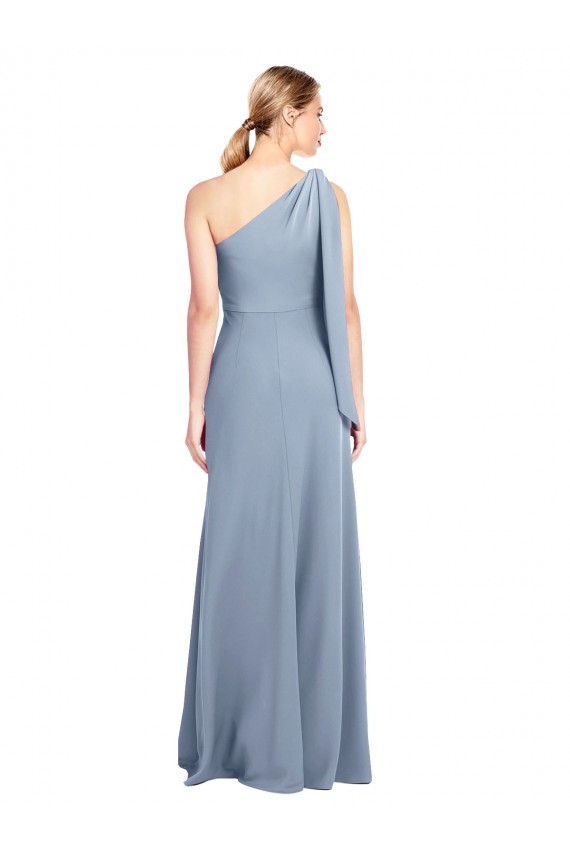 Flutter Sleeves One Shoulder Stretch Crepe Smoke Blue Long Formal Dress / Bridesmaid Dress Cardiff