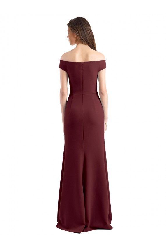 Sleeveless High Neck Stretch Crepe Burgundy Gold Long Prom Dress / Bridesmaid Dress Cardiff