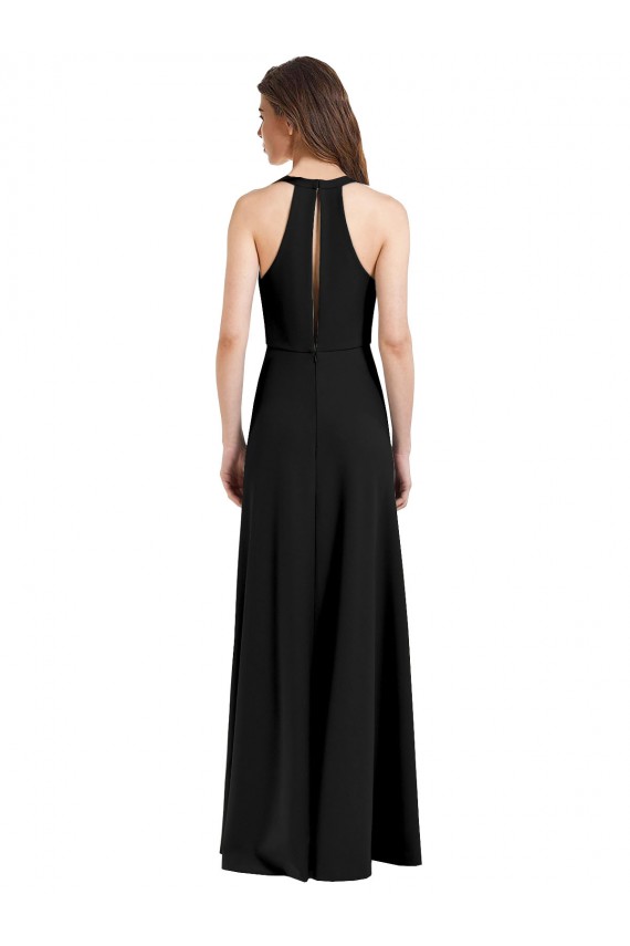 Sleeveless High Neck Stretch Crepe Black Sheath Long Formal Evening Gown / Prom Dress / Bridesmaid Dress Cardiff