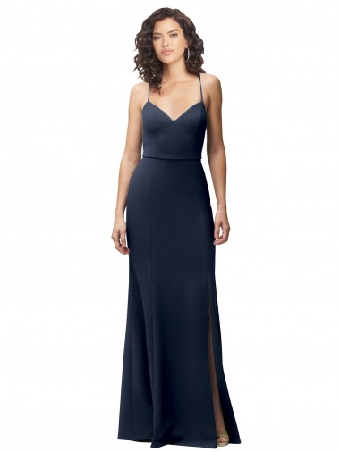 Sleeveless High Neck Stretch Crepe Dark Navy Long Formal Evening Gown / Prom Dress / Bridesmaid Dress Cardiff