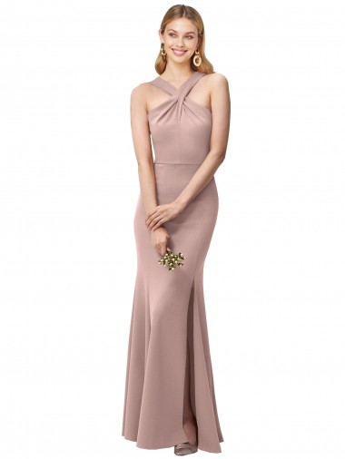 Sleeveless High Neck Stretch Crepe Dusty Pink Sheath Long Prom Dress / Bridesmaid Dress Cardiff