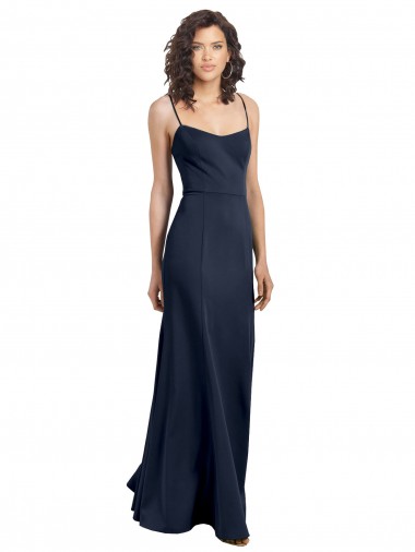 Sleeveless Scoop Neck Stretch Crepe Dark Navy Long Formal Dress / Bridesmaid Dress Cardiff