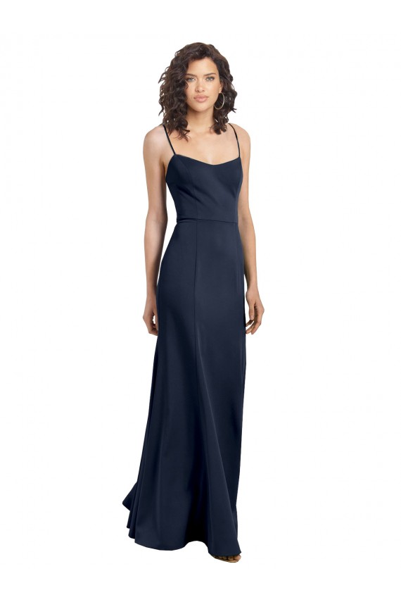 Sleeveless Scoop Neck Stretch Crepe Dark Navy Long Formal Dress / Bridesmaid Dress Cardiff