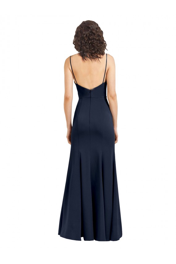 Sleeveless Scoop Neck Stretch Crepe Dark Navy Long Formal Dress / Bridesmaid Dress Cardiff