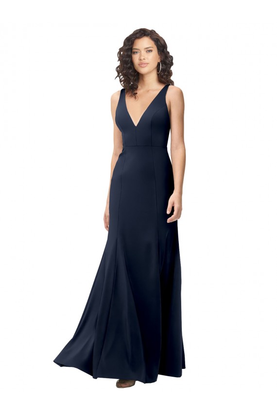 Sleeveless High Neck Stretch Crepe Dark Navy A-Line Long Formal Dress / Bridesmaid Dress Cardiff