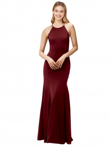 Sleeveless High Neck Stretch Crepe Burgundy Gold Long Formal Evening Gown / Prom Dress / Bridesmaid Dress Cardiff