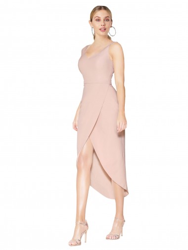Sleeveless High Neck Stretch Crepe Mauve Knee Length High Low Evening Gown / Prom Dress / Bridesmaid Dress Cardiff