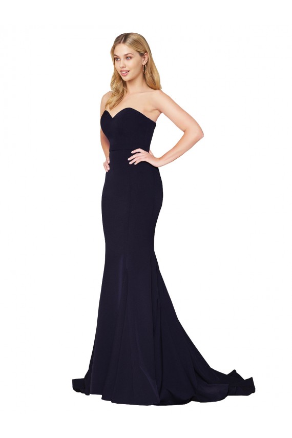 Sleeveless High Neck Stretch Crepe Dark Navy Sweep Train Formal Evening Gown / Prom Dress / Bridesmaid Dress Cardiff