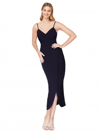 Sleeveless High Neck Stretch Crepe Dark Navy Knee Length Formal Dress / Bridesmaid Dress Cardiff