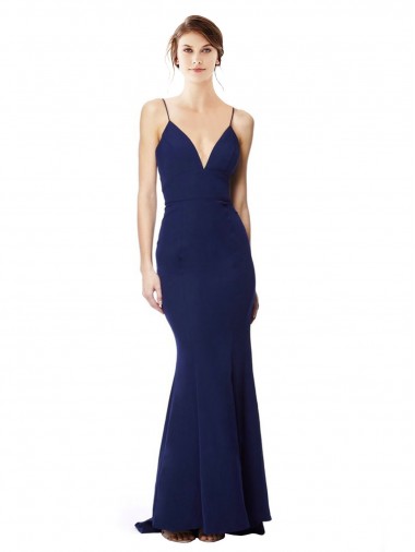 Sleeveless High Neck Stretch Crepe Navy Blue Long Formal Dress / Bridesmaid Dress Cardiff
