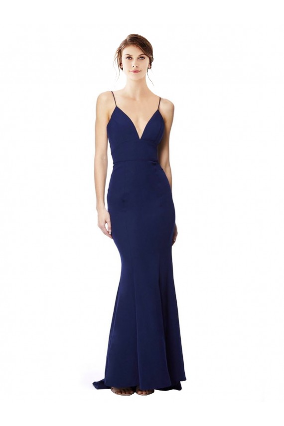 Sleeveless High Neck Stretch Crepe Navy Blue Long Formal Dress / Bridesmaid Dress Cardiff