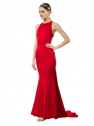 Sleeveless High Neck Stretch Crepe Red Long Formal Evening Gown / Bridesmaid Dress Cardiff