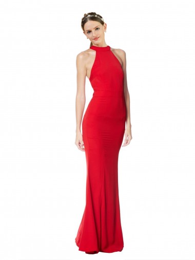 Sleeveless High Neck Stretch Crepe Red Long Prom Dress / Bridesmaid Dress Cardiff
