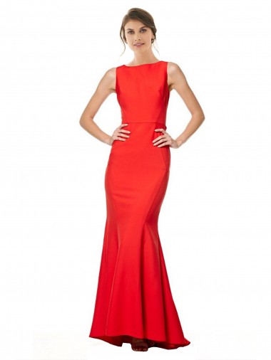 Sleeveless High Neck Stretch Crepe Red Long Bridesmaid Dress / Evening Gowns Cardiff