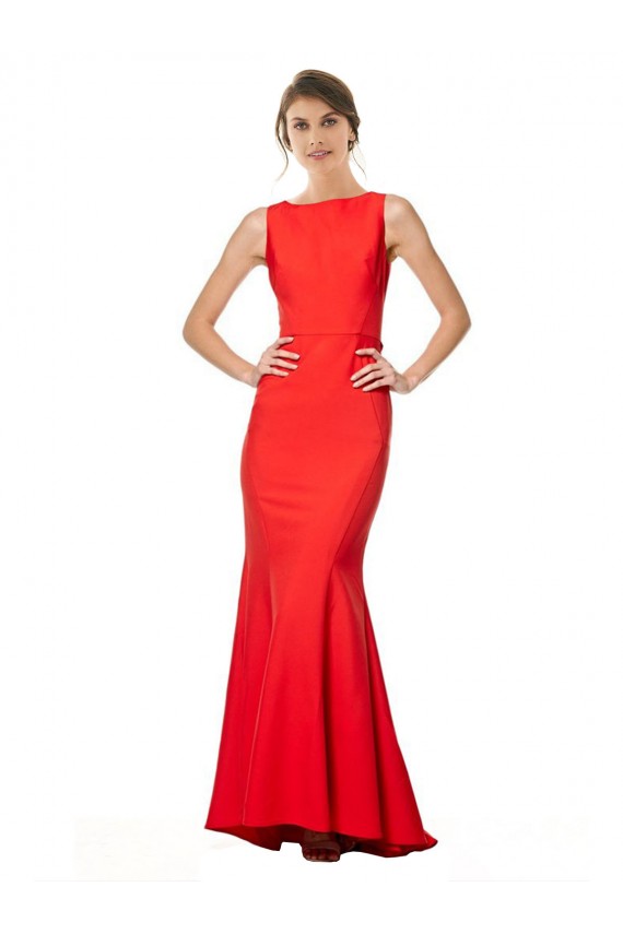 Sleeveless High Neck Stretch Crepe Red Long Bridesmaid Dress / Evening Gowns Cardiff