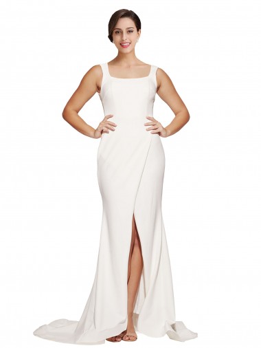 Sleeveless Square Neck Stretch Crepe Ivory Sweep Train Semi Formal Evening Dress / Prom Dress / Bridesmaid Dress Cardiff