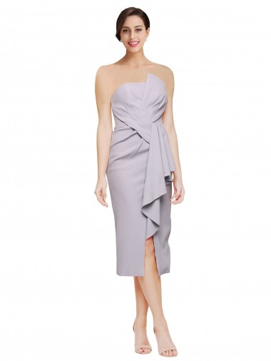 Sleeveless Strapless Stretch Crepe Arctic Lilac Cocktail Length High Low Evening Gown / Prom Dress / Bridesmaid Dress Cardiff