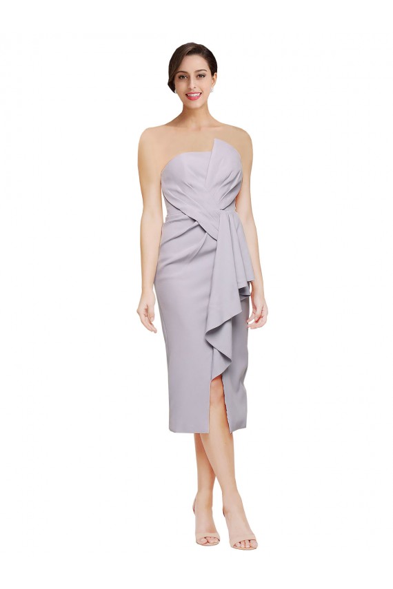 Sleeveless Strapless Stretch Crepe Arctic Lilac Cocktail Length High Low Evening Gown / Prom Dress / Bridesmaid Dress Cardiff