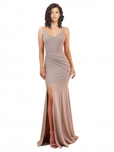 Sleeveless V-Neck Stretch Crepe Dusty Pink Long Black Tie Evening Gown / Prom Dress / Bridesmaid Dress Cardiff