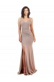 Sleeveless V-Neck Stretch Crepe Dusty Pink Long Black Tie Evening Gown / Prom Dress / Bridesmaid Dress Cardiff