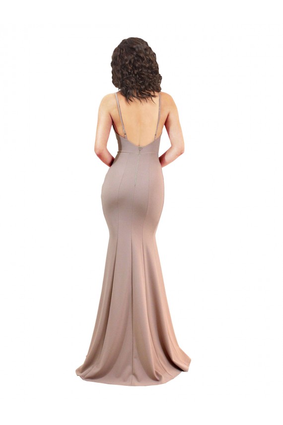 Sleeveless V-Neck Stretch Crepe Dusty Pink Long Black Tie Evening Gown / Prom Dress / Bridesmaid Dress Cardiff
