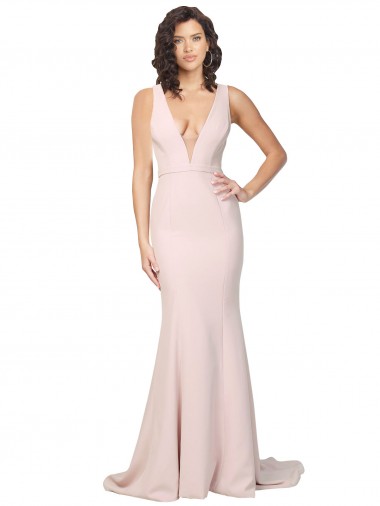 Sleeveless V-Neck Stretch Crepe Pink Sweep Train Black Tie Evening Gown / Prom Dress / Bridesmaid Dress Cardiff
