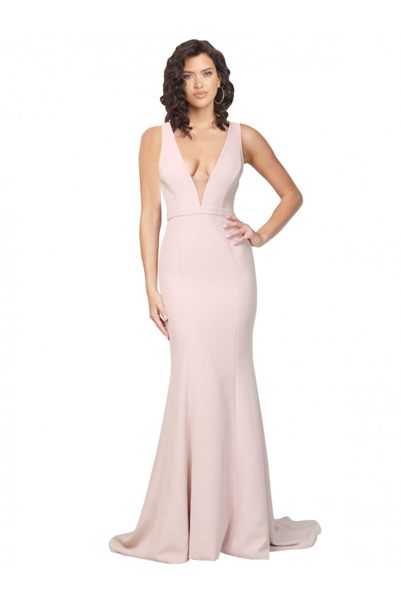 Sleeveless V-Neck Stretch Crepe Pink Sweep Train Black Tie Evening Gown / Prom Dress / Bridesmaid Dress Cardiff