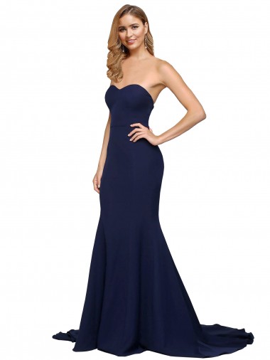 Sleeveless Sweetheart Stretch Crepe Dark Navy Sweep Train Formal Evening Gown / Prom Dress / Bridesmaid Dress Cardiff