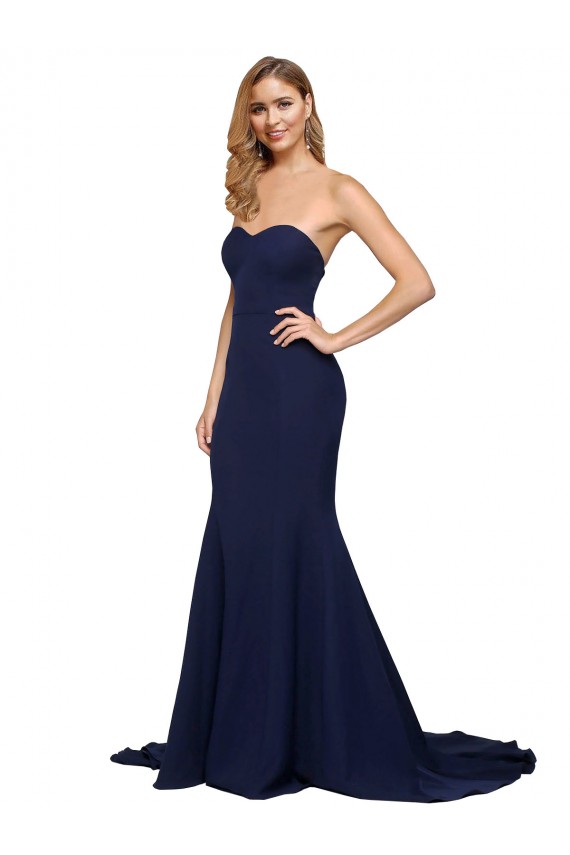 Sleeveless Sweetheart Stretch Crepe Dark Navy Sweep Train Formal Evening Gown / Prom Dress / Bridesmaid Dress Cardiff