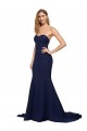 Sleeveless Sweetheart Stretch Crepe Dark Navy Sweep Train Formal Evening Gown / Prom Dress / Bridesmaid Dress Cardiff