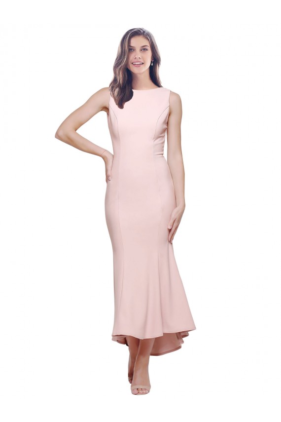 Sleeveless High Neck Stretch Crepe Pink Midi Length High Low Evening Gown / Prom Dress / Bridesmaid Dress Cardiff