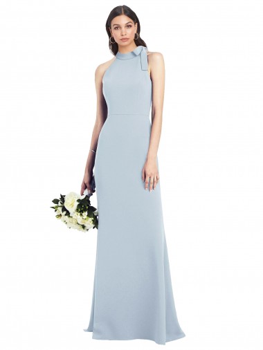 Sleeveless High Neck Stretch Crepe Light Sky Blue Long Semi Formal Evening Dress / Prom Dress / Bridesmaid Dress Cardiff