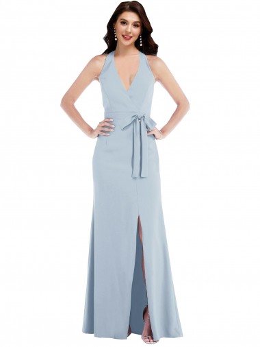 Sleeveless V-Neck Stretch Crepe Light Sky Blue Long Formal Evening Gown / Prom Dress / Bridesmaid Dress Cardiff