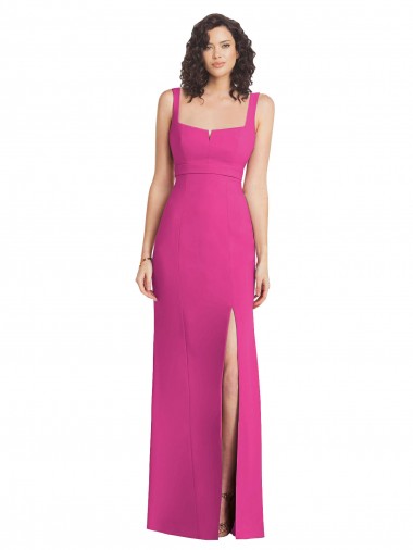 Sleeveless Square Neck Stretch Crepe Fuchsia Long Semi Formal Evening Dress / Prom Dress / Bridesmaid Dress Cardiff
