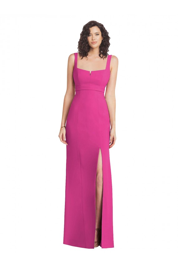 Sleeveless Square Neck Stretch Crepe Fuchsia Long Semi Formal Evening Dress / Prom Dress / Bridesmaid Dress Cardiff