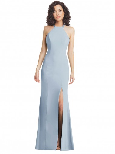 Sleeveless High Neck Stretch Crepe Light Sky Blue Long Formal Evening Gown / Prom Dress / Bridesmaid Dress Cardiff