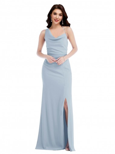 Sleeveless One Shoulder Stretch Crepe Light Sky Blue Long Formal Dress / Bridesmaid Dress Cardiff