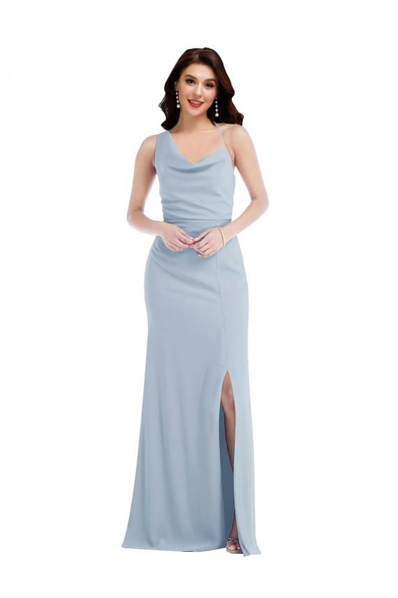 Sleeveless One Shoulder Stretch Crepe Light Sky Blue Long Formal Dress / Bridesmaid Dress Cardiff
