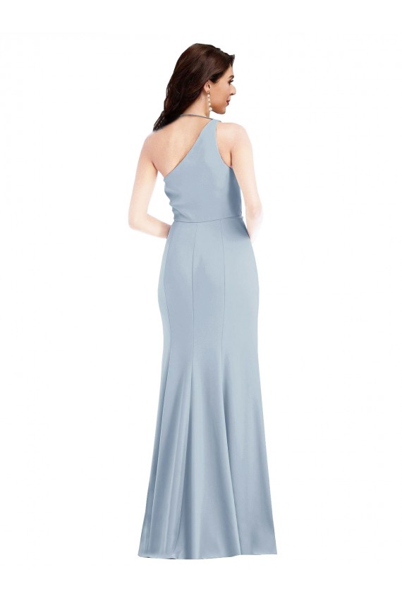 Sleeveless One Shoulder Stretch Crepe Light Sky Blue Long Formal Dress / Bridesmaid Dress Cardiff