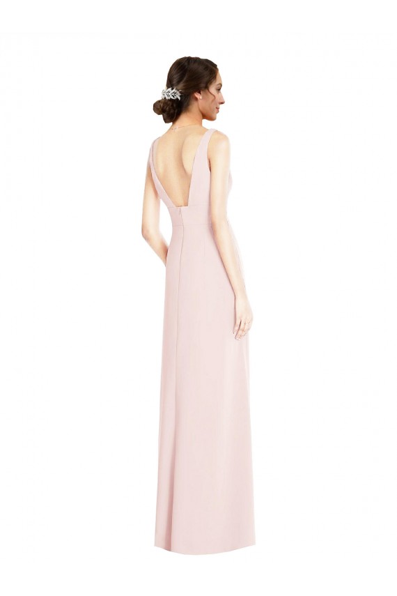 Sleeveless V-Neck Stretch Crepe Pink Long Black Tie Evening Dress / Prom Dress / Bridesmaid Dress Cardiff