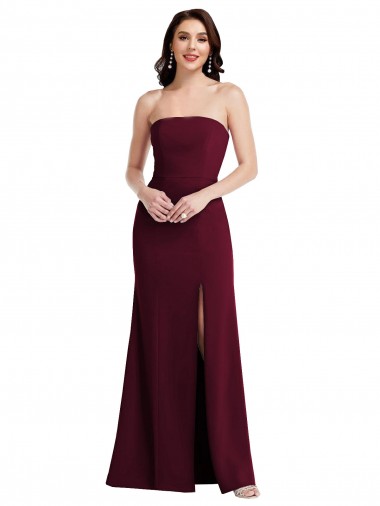 Sleeveless Strapless Stretch Crepe Burgundy Gold Long Semi Formal Evening Dress / Prom Dress / Bridesmaid Dress Cardiff
