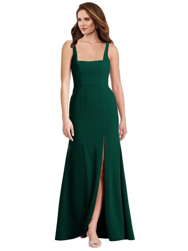 Sleeveless Square Neck Stretch Crepe Midnight Green Long Semi Formal Evening Dress / Prom Dress / Bridesmaid Dress Cardiff