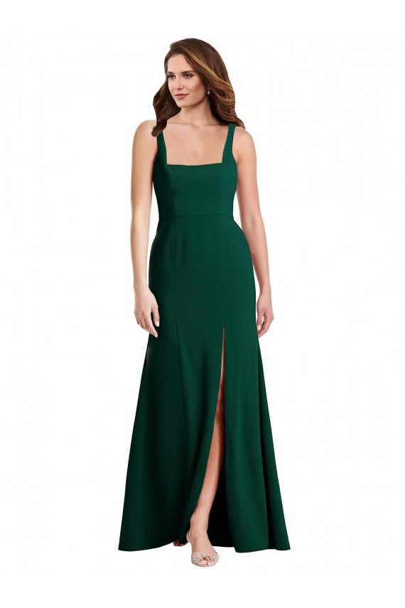 Sleeveless Square Neck Stretch Crepe Midnight Green Long Semi Formal Evening Dress / Prom Dress / Bridesmaid Dress Cardiff