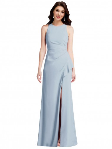 Sleeveless Halter Neck Stretch Crepe Light Sky Blue Long Formal Dress / Bridesmaid Dress Cardiff