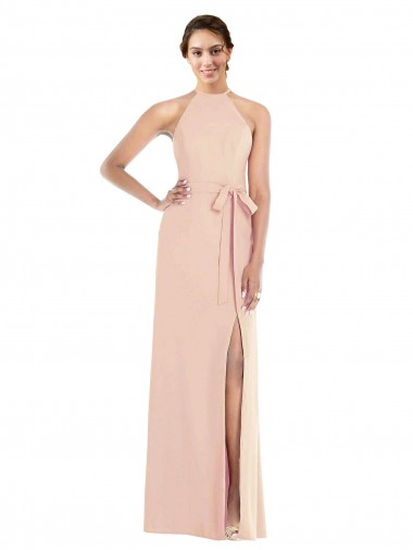 Sleeveless Halter Neck Stretch Crepe Nude Long Formal Evening Gown / Prom Dress / Bridesmaid Dress Cardiff