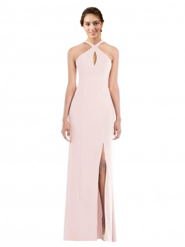 Sleeveless Halter Neck Stretch Crepe Pink Long Formal Evening Gown / Prom Dress / Bridesmaid Dress Cardiff