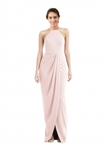 Sleeveless Halter Neck Stretch Crepe Pink Long Semi Formal Evening Dress / Prom Dress / Bridesmaid Dress Cardiff