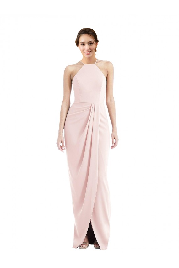 Sleeveless Halter Neck Stretch Crepe Pink Long Semi Formal Evening Dress / Prom Dress / Bridesmaid Dress Cardiff