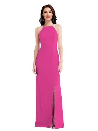 Sleeveless High Neck Stretch Crepe Fuchsia Long Formal Evening Gown / Prom Dress / Bridesmaid Dress Cardiff